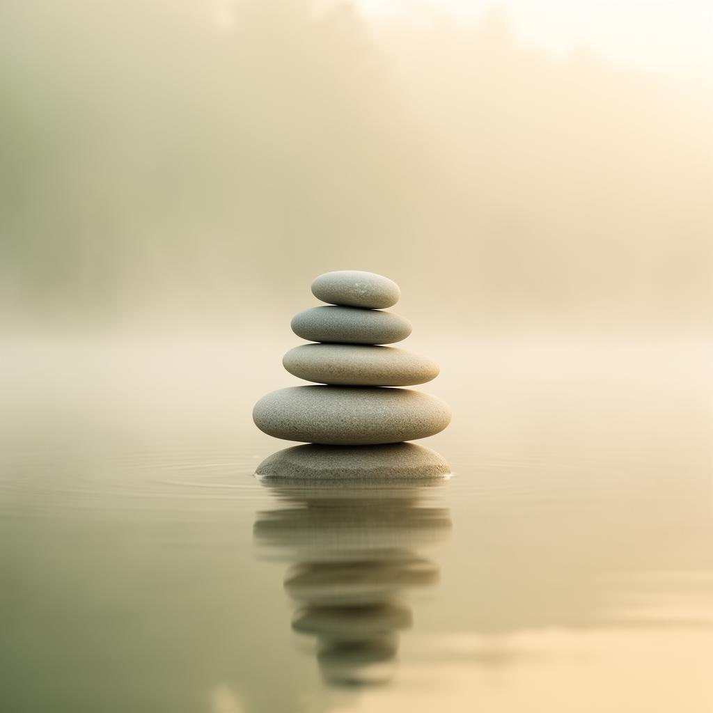 Balanced stones on still water